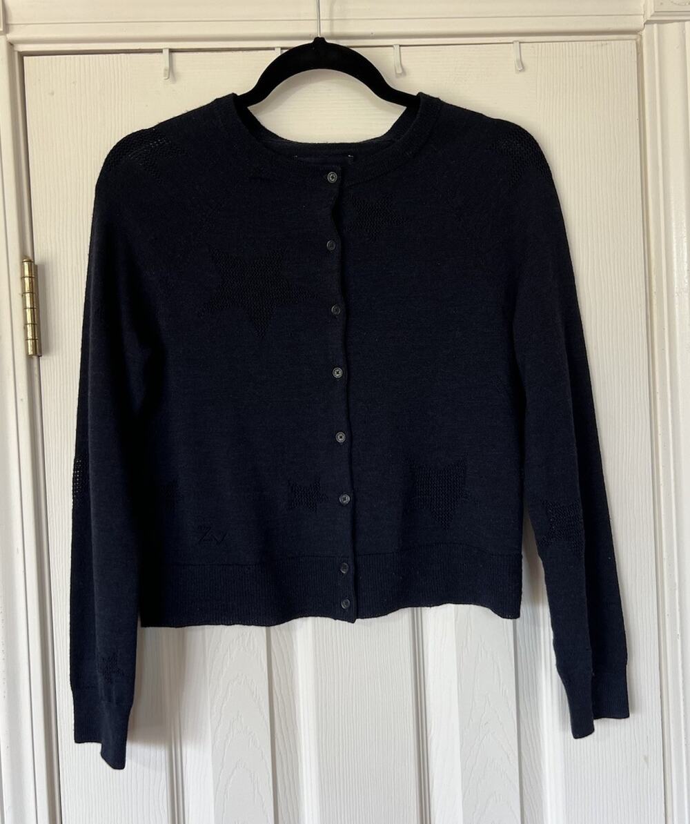 Zadig & Voltaire Nina Star Wool Cardigan Navy Blue Small